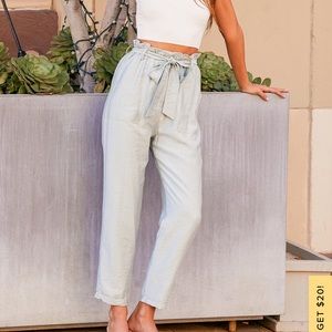 Dusty Sage Cropped Paperbag Waist Pants
